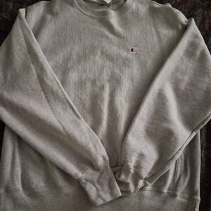 Champion Women's Gray Crewneck Sweatshirt with Small Embroidered C Logo Unisex